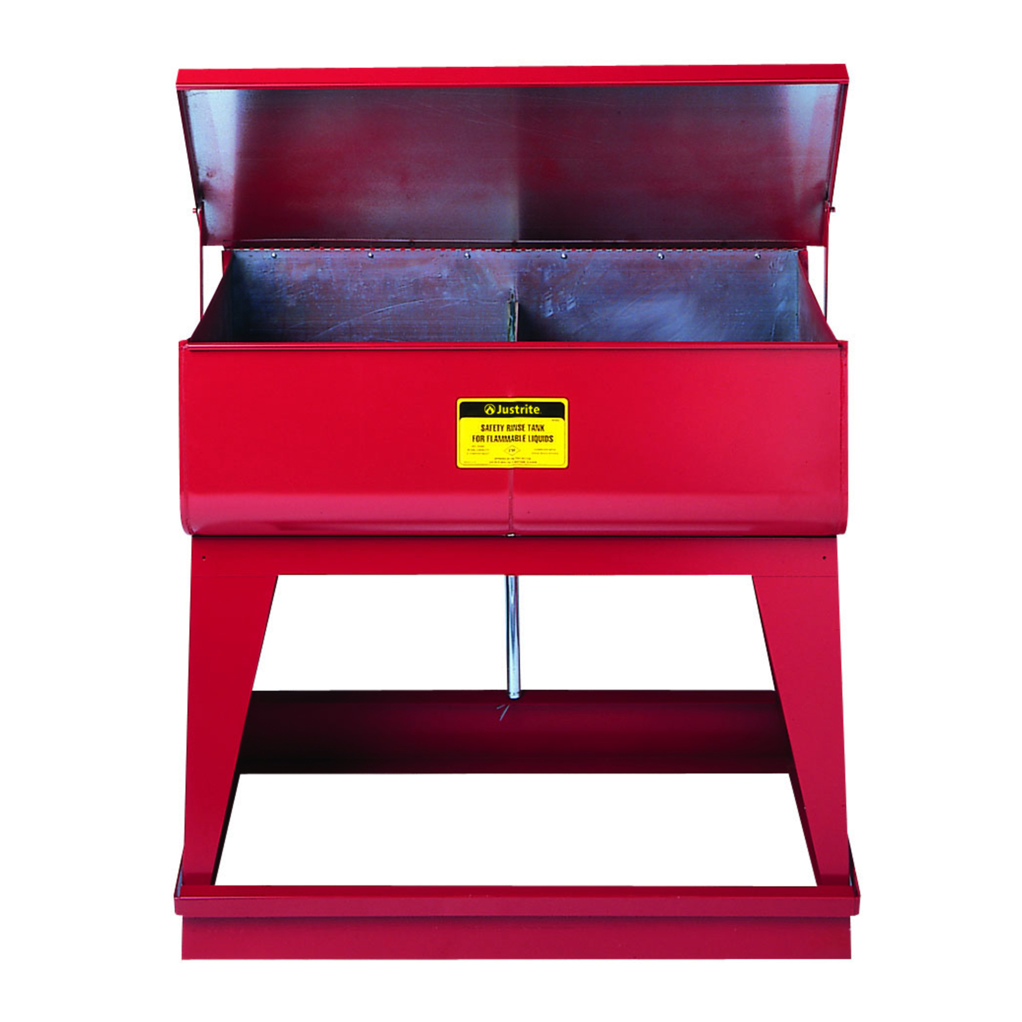 Justrite Twin Chamber Rinse Tanks — 4 Gallon, Floor-Standing, Foot-Operated Self-Close Cover, Steel, Red, Model# 27140